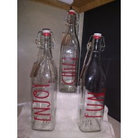 Rae Dunn - set of 3 Glass Bottles w/red lettering - ENJOY, CHILL, & FUN - NWT   153123144615